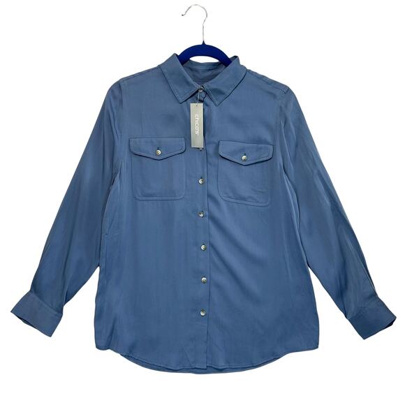 Chico's Sandwashed Satin Easy Shirt NWT Women's Sz 1 (M) Faded Indigo Luxe - Picture 1 of 8